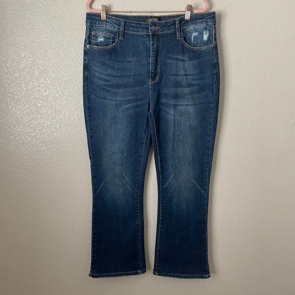 Judy Blue Jeans Womens 32 15 Blue Slim Bootcut High Rise Distressed Denim Cotton